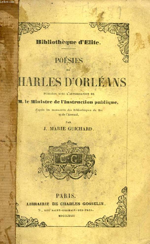 POESIES DE CHARLES D'ORLEANS