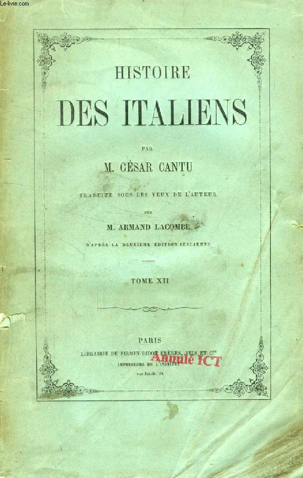 HISTOIRE DS ITALIENS, TOME XII