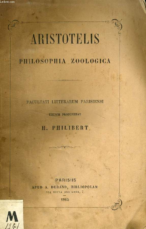ARISTOTELIS PHILOSOPHIA ZOOLOGICA (THESIS)