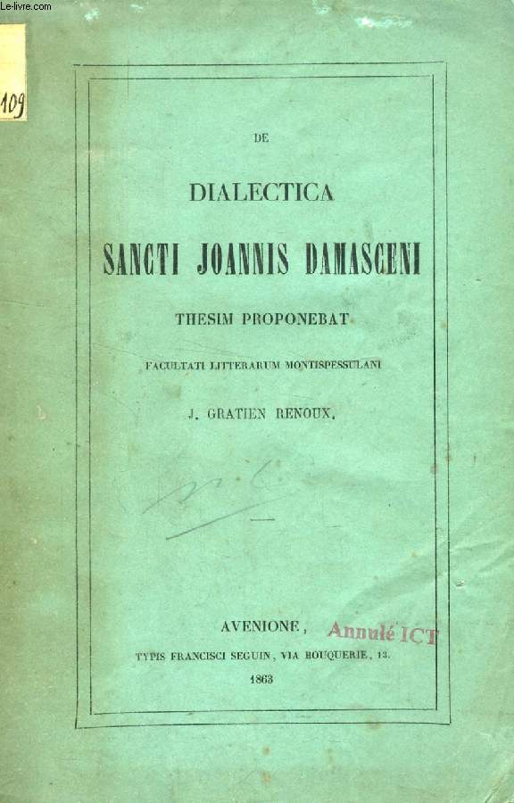 DE DIALECTICA SANCTI JOANNIS DAMASCENI (THESIS)