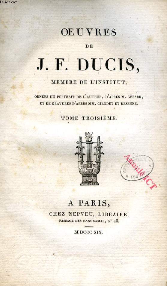 OEUVRES DE J. F. DUCIS, MEMBRE DE L'INSTITUT, TOME III