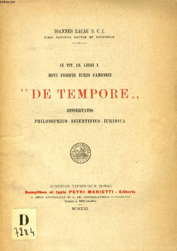 'DE TEMPORE', DISSERTATIO PHILOSOPHICO, SCIENTIFICO, IURIDICA