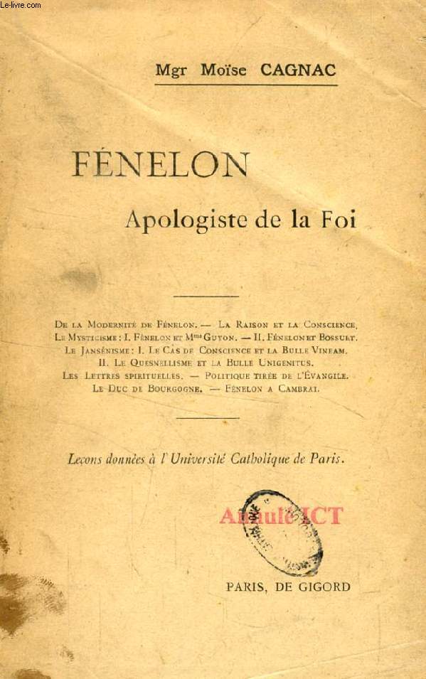FENELON APOLOGISTE DE LA FOI