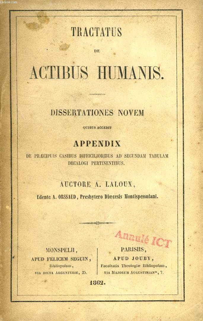 TRACTATUS DE ACTIBUS HUMANIS, DISSERTATIONES NOVEM