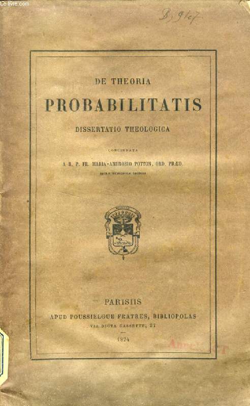 DE THEORIA PROBABILITATIS, DISSERTATIO THEOLOGICA