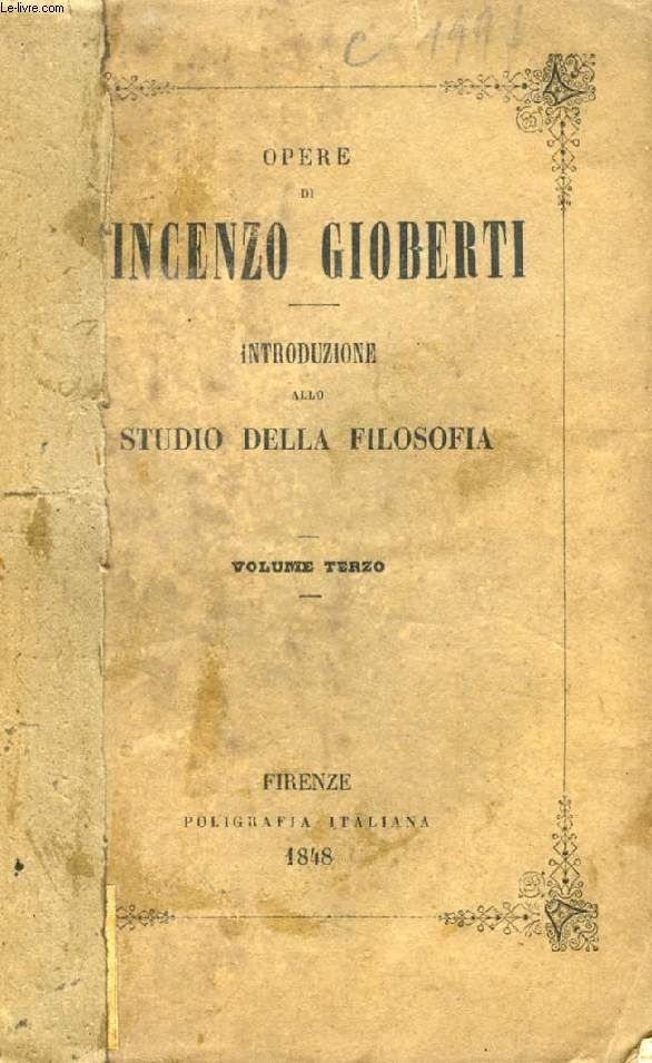 INTRODUZIONE ALLO STUDIO DELLA FILOSOFIA, VOLUME III