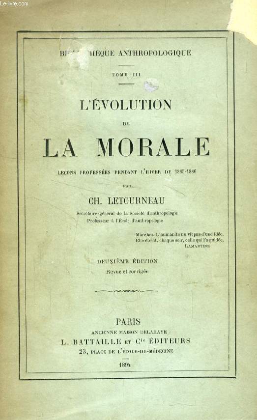 L'EVOLUTION DE LA MORALE (Leons professes pendant l'hiver de 1885-1886)