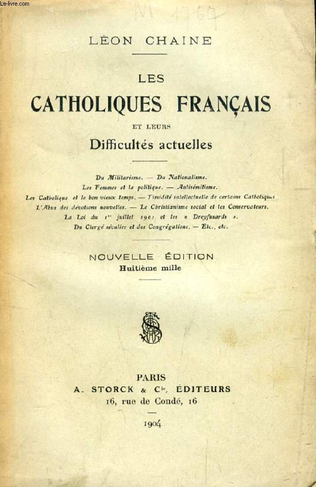 LES CATHOLIQUES FRANCAIS ET LEURS DIFFICULTES ACTUELLES