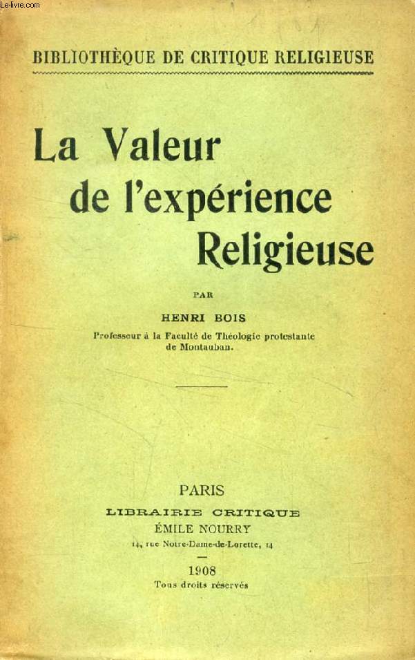 LA VALEUR DE L'EXPERIENCE RELIGIEUSE
