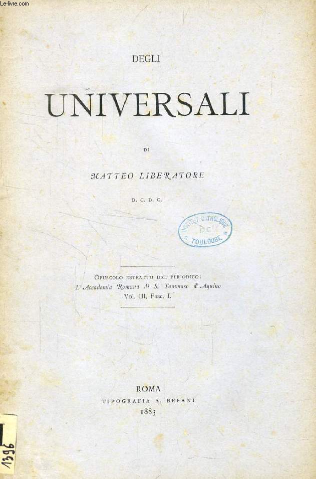 DEGLI UNIVERSALI (ACCADEMIA ROMANA DI S. TOMMASO D'AQUINO, VOL. III, FASC. I)