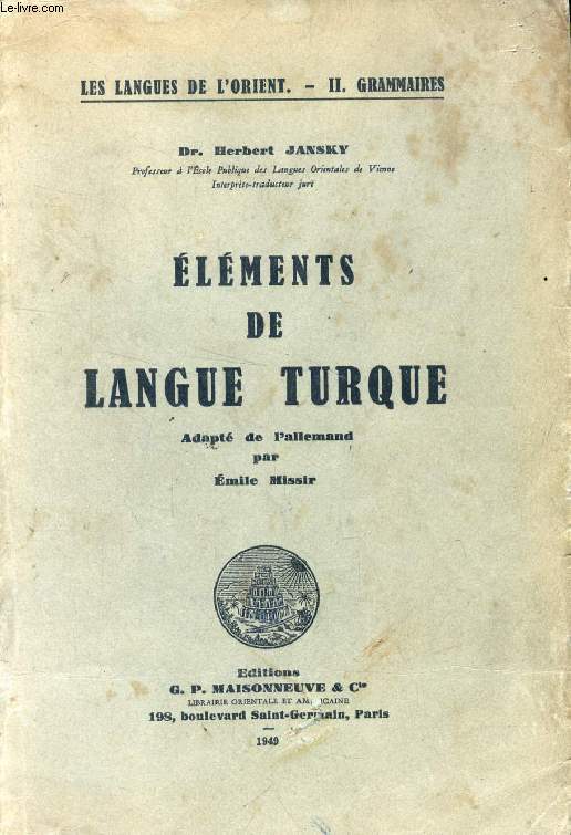 ELEMENTS DE LANGUE TURQUE