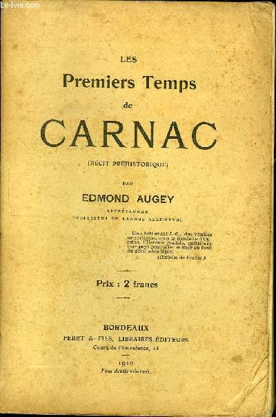 LES PREMIERS TEMPS DE CARNAC ( RECIT PREHISTORIQUE )