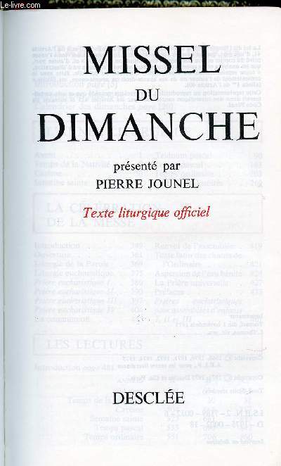 MISSEL DU DIMANCHE - TEXTE LITURGIQUE OFFICIEL