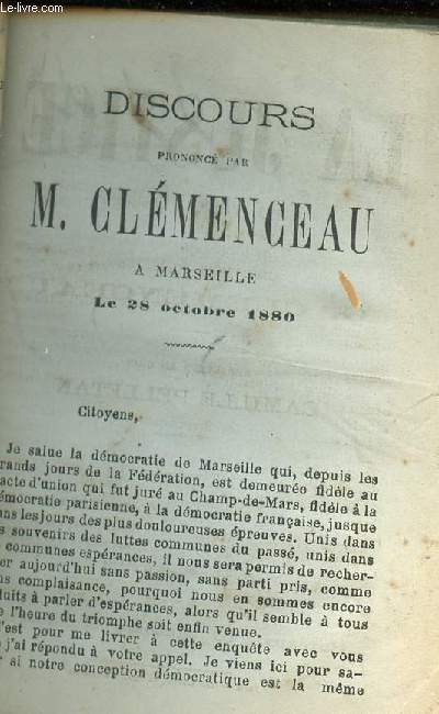 DISCOURS PRONONCE PAR M. CLEMENCEAU A MARSEILLE -LE 28 OCTOBRE 1880