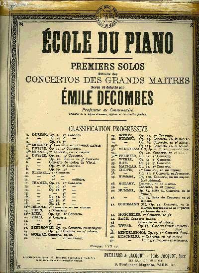 ECOLE DU PIANO, PREMIERS SOLOS EXTRAITS DES CONCERTOS DES GRANDS MAITRES
