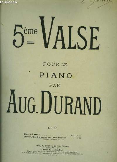 5me VALSE POUR LE PIANO OP.91 transcription  quatre mains par lon Roques.