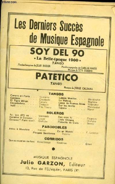 SOY DEL 90 tango et PATETICO tango PARTITION POUR ORCHESTRE