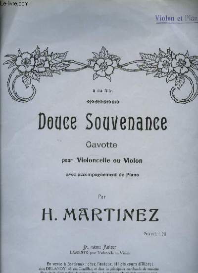 DOUCE SOUVENANCE gavotte pour violoncelle ou violon