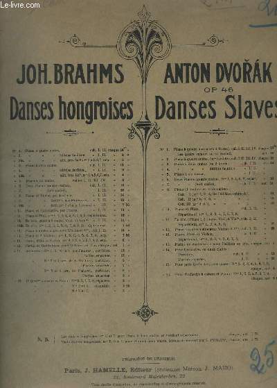 DANSES SLAVES - OP.46 -N 3 : POUR PIANO - CAHIER 1.