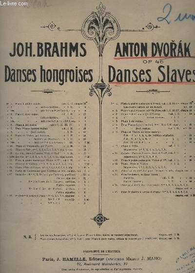 DANSES SLAVES - OP.46 -N 3 : POUR PIANO - CAHIER 2.