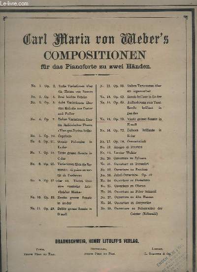 COMPOSITIONEN FR DAS PIANOFORTE ZU ZWEI HNDEN - N15 - OP.70 - VIERTE GROSSE SONATE IN E MOLL.