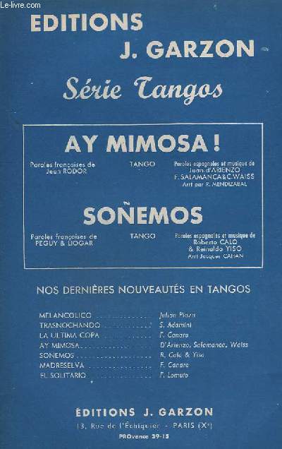 AY MIMOSA + SONEMOS - CONTREBASSE + PIANO CONDUCTEUR + BANDONEON A+B + VIOLON A+B + ACCORDEON / CHANT + SAXO ALTO MIB.
