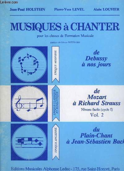 - POUR LES CLASSES DE FORMATION MUSICALE - DE MOZART A RICHARD STRAUSS - VOLUME 2 - NIVEAU FACILE ( CYCLE 1 ) - EPOQUE CLASSIQUE ET ROMANTIQUE.