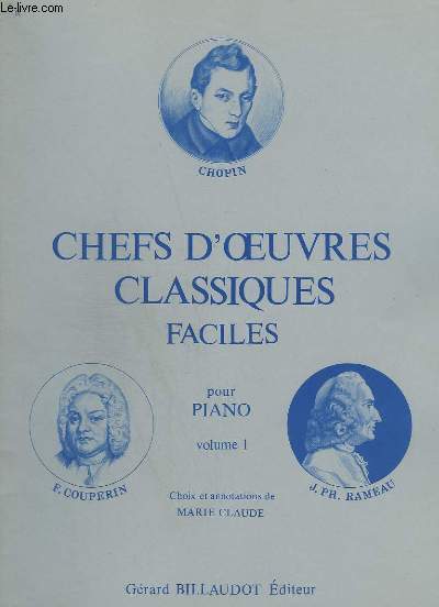 CHEFS D'OEUVRES CLASSIQUES POUR PIANO - VOLUME 1.