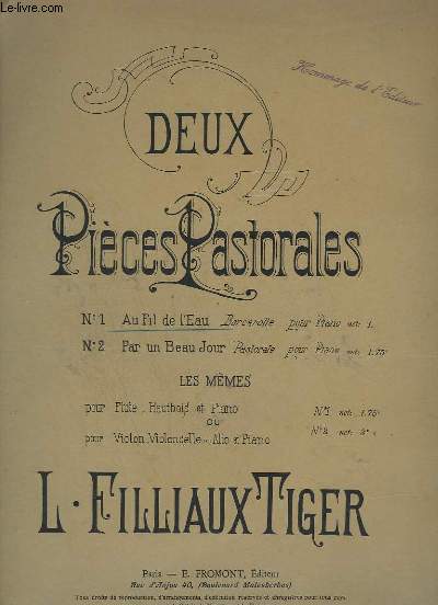 DEUX PIECES PASTORALES - N1 : AU FIL DE L'EAU - BARCAROLLE POUR PIANO.