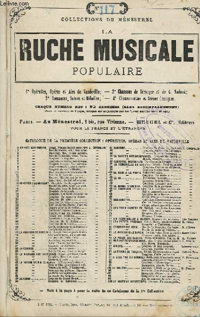 LA RUCHE MUSICALE POPULAIRE - N117 : MIGNON - DUETTO DES HIRONDELLES.