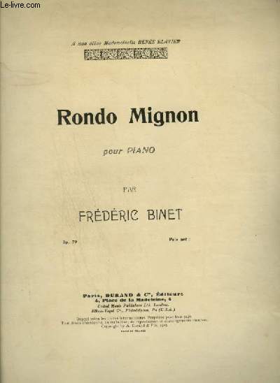 RONDO MIGNON - OP.70 POUR PIANO.