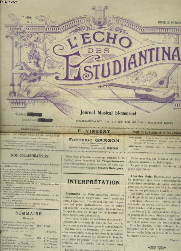 L'ECHO DES ESTUDIANTINAS - 1 ANNEE N2 : FIAMMINA - GUITARE + 2 MANDOLINES.