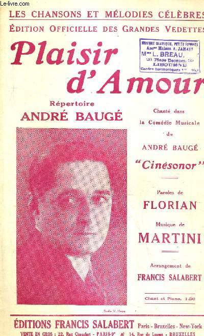PLAISIR D'AMOUR - REPERTOIRE ANDRE BAUGE