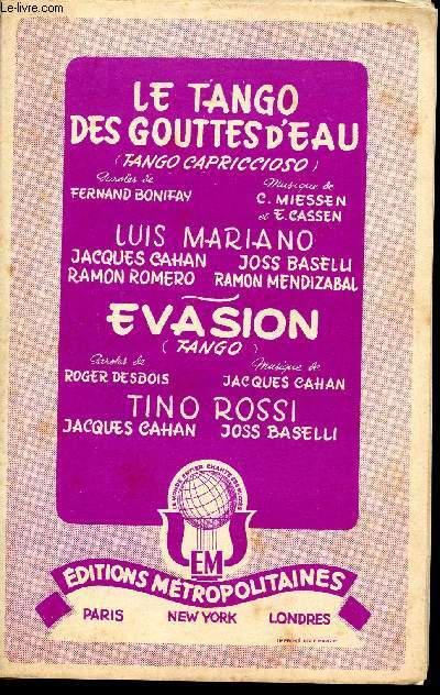 LE TANGO DES GOUTTES D'EAU - EVASION / CONTREBASSE, PIANO CONDUCTEUR, VIOLON A, VIOLON B, BANDONEON B, VIOLON C, BANDONEON A,