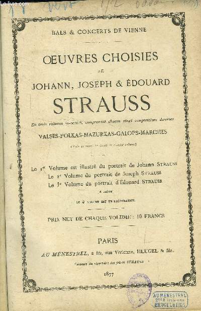 Oeuvres choisies de Johann, Joseph & Edouard Strauss , volume I
