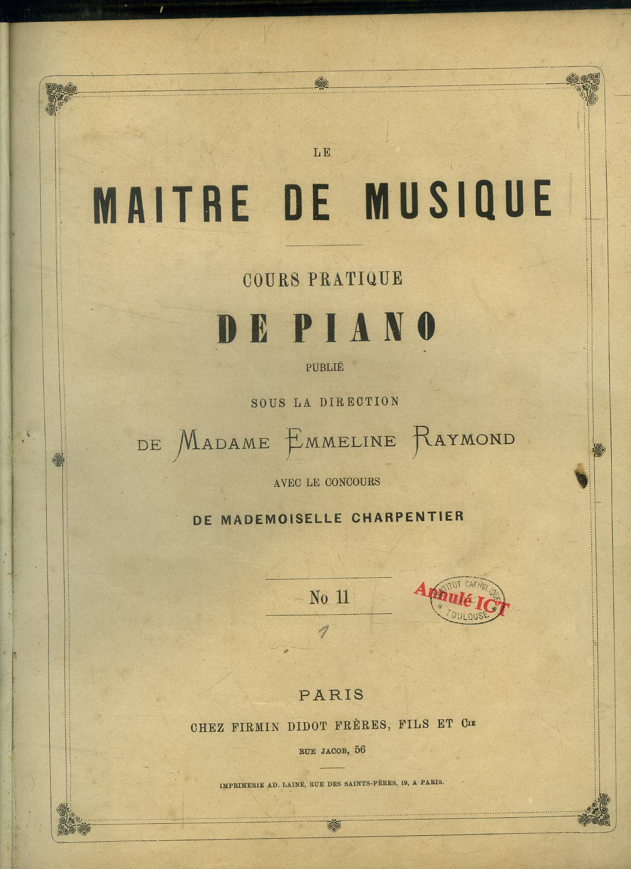 Le maitre de musique , cours pratique de piano N 11