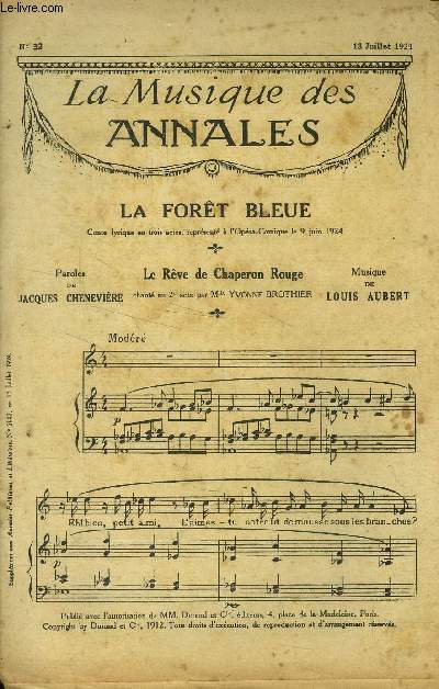 La musique des annales (supplment aux annales politiques et littraires) N 32 : 13 juillet 1924 : La fort bleue