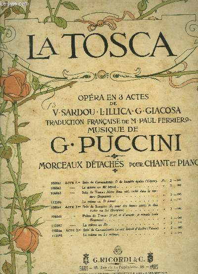 La tosca, morceaux dtachs pour chant et piano