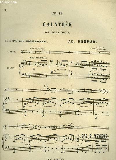 Galathe (air de la coupe) pour violon et piano et violon seul