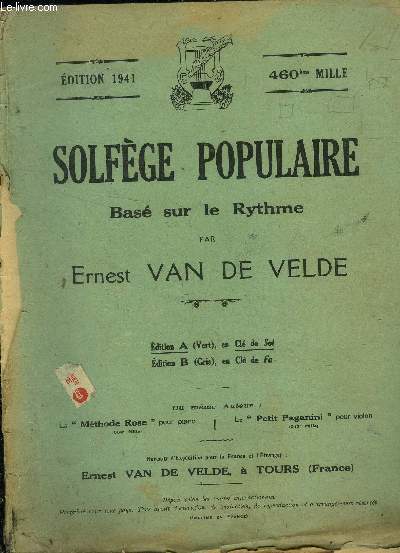 Solfge populaire bas sur le rythme, Edition 1941, en cl de sol