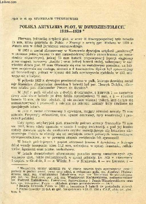 POLSKA ARTYLERIA PLOT. W DWUDZIESTOLECIU 1919-1939