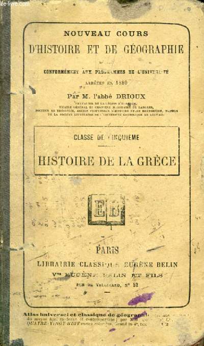 NOUVEAU COURS D'HISTOIRE ET DE GEOGRAPHIE, CLASSE DE 5e, HISTOIRE ANCIENNE (2e PARTIE), HISTOIRE DE LA GRECE