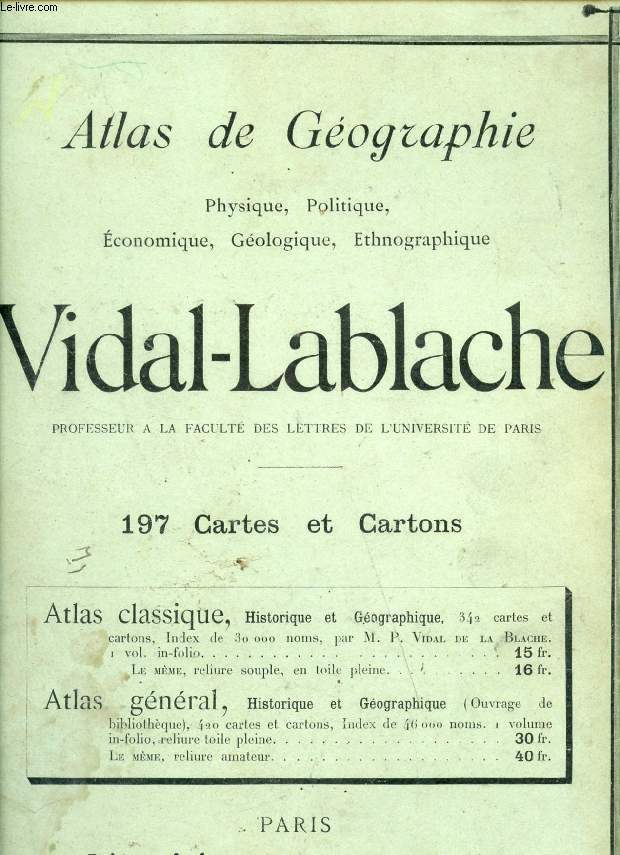 ATLAS DE GEOGRAPHIE VIDAL-LABLACHE