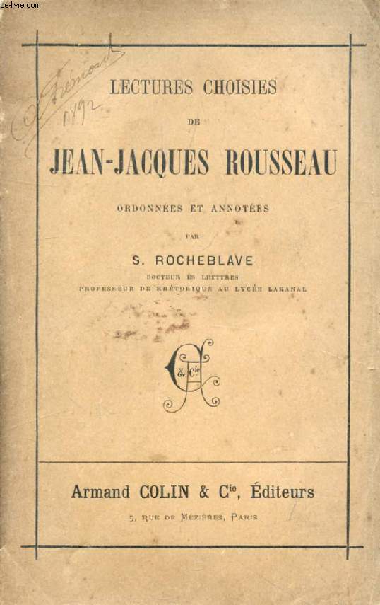 LECTURES CHOISIES DE JEAN-JACQUES ROUSSEAU