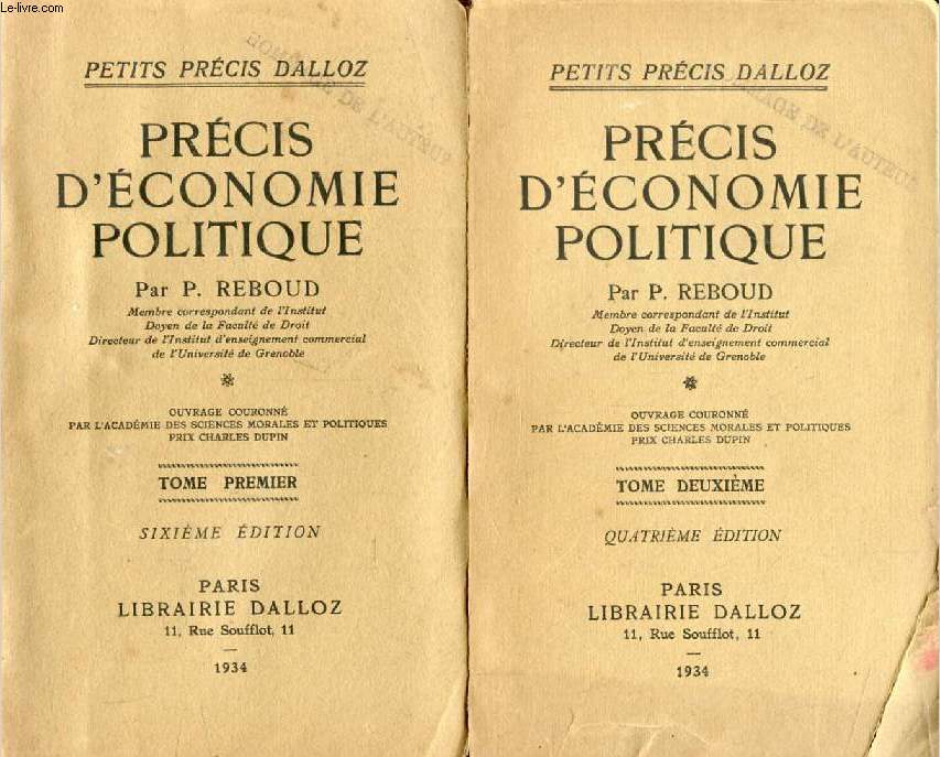 PRECIS D'ECONOMIE POLITIQUE, 2 TOMES