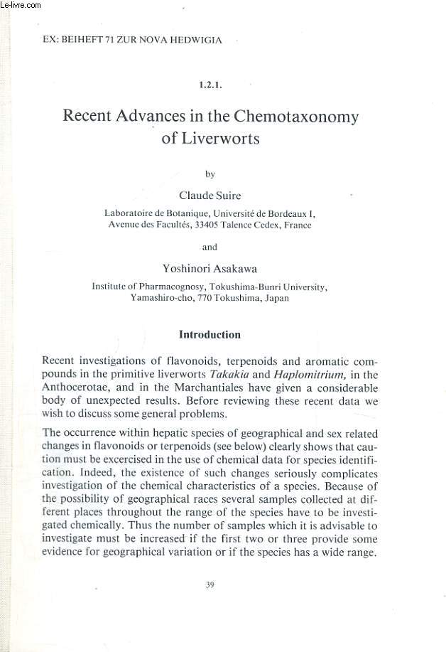 RECENT ADVANCES IN THE CHEMOTAXONOMY OF LIVERWORTS