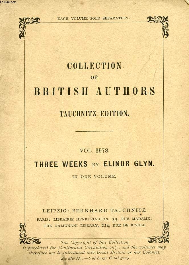 THREE WEEKS (COLLECTION OF BRITISH AUTHORS, VOL. 3978)