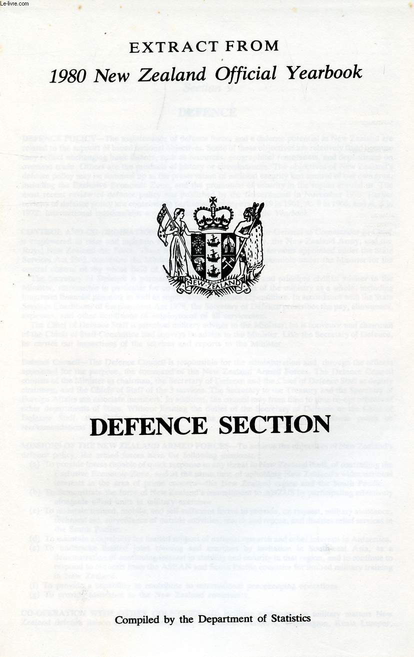 EXTRACT FROM 1980 NEW ZEALAND OFFICIAL YEARBOOK, DEFENCE SECTION