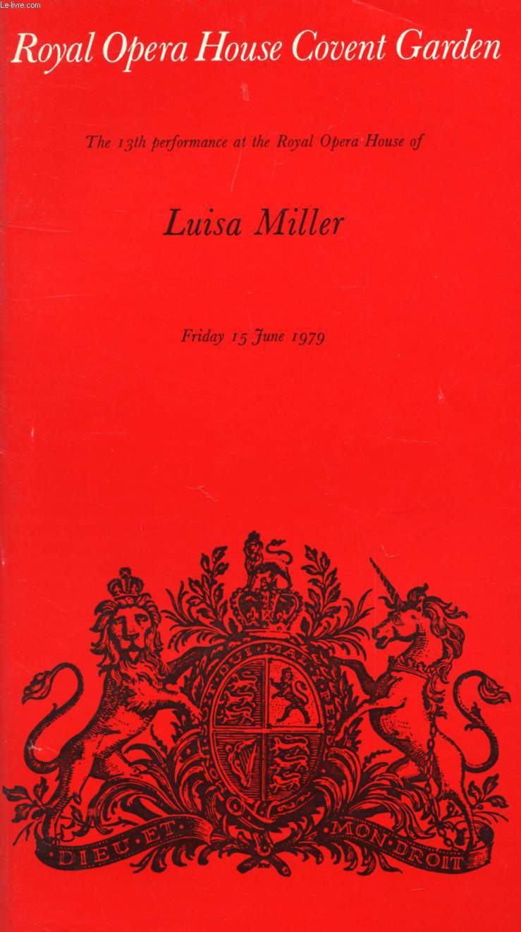 ROYAL OPERA HOUSE COVENT GARDEN, LUISA MILLER (PROGRAMME)