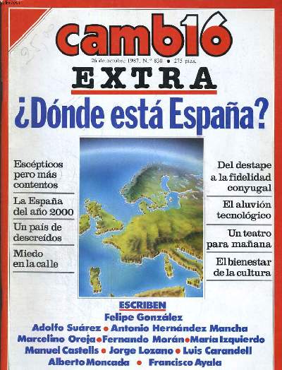 CAMB16, EXTRA, REVISTA N803, 26 DE OCTUBRE 1987. DONDE ESTA ESPANA? ESCEPTICOS PERO MAS CONTENTOS. LA ESPANA DEL ANO 2000. UN PAIS DE DESCEIDOS. MIEDO EN LA CALLE. DEL ESTAPE A LA FELIDAD CONYUGAL. EL ALUVION TECNOLOGICO. POR FELIPE GONZLAEZ, A. SUAREZ..